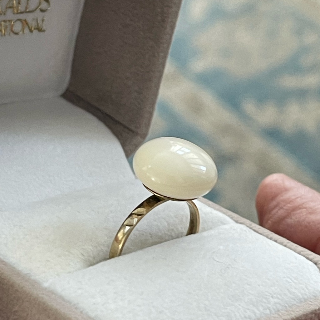Italian Natural White Angel Skin Coral Gold Plated Sterling Silver Ring